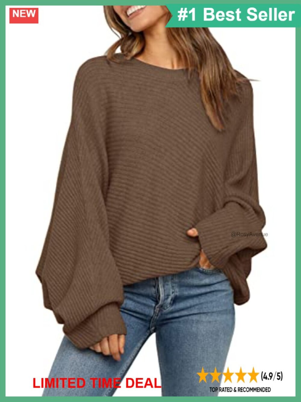 Oversized Slouchy Knit Sweater Pullover Crew Neck Long Sleeve